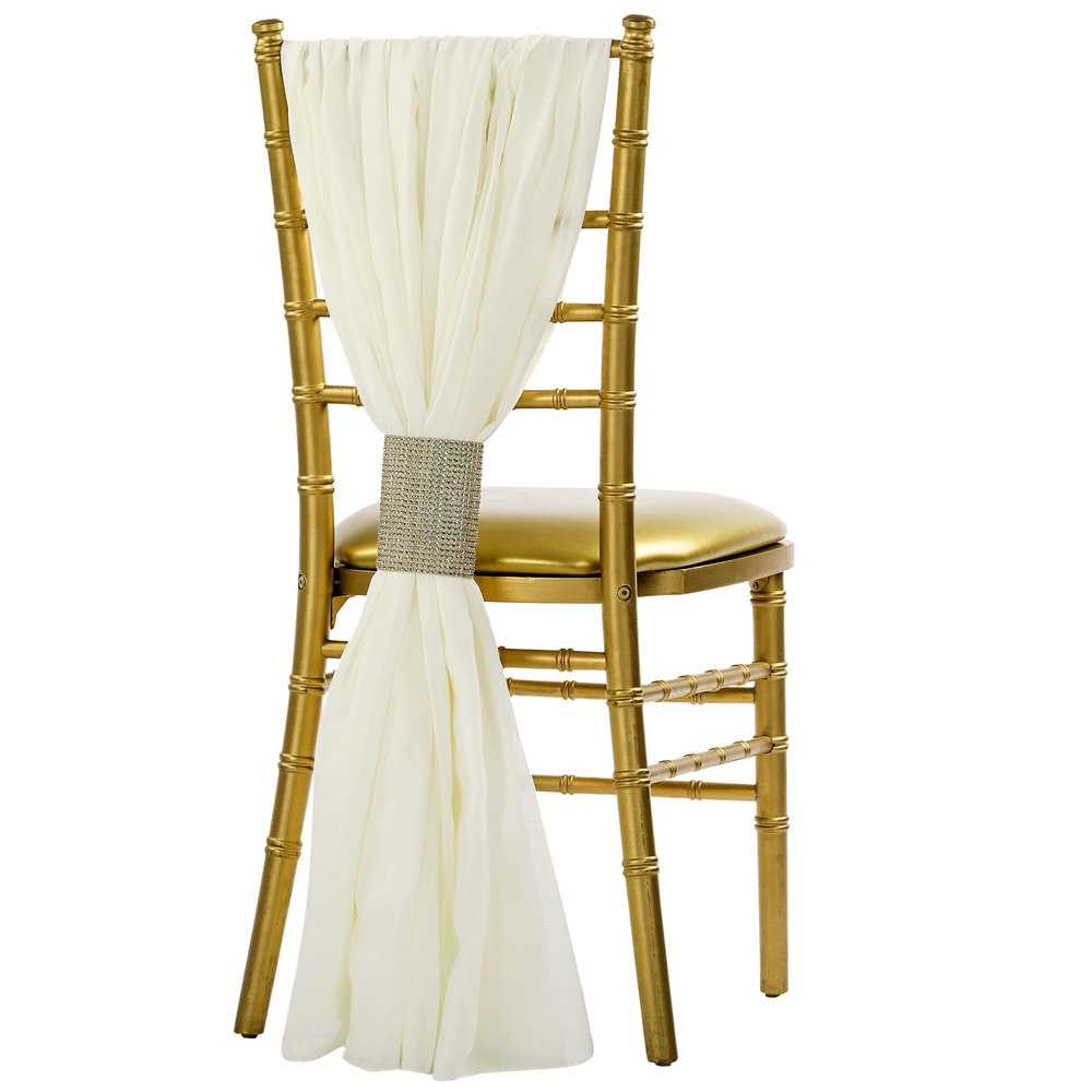 CVL 1 Set, 5pcs Pack of 19 X72 Chiffon Chair Sashes/Ties - Ivory for Weddings, Baby Or Bridal Showers, Birthday Festivities & Themed Party
