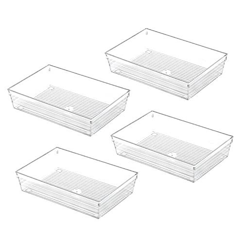 Backerysupply Clear Plastic Drawer Organizer Tray for Vanity Cabinet (9"6"2" Set of 4) For Office Bathroom Makeup Drawers