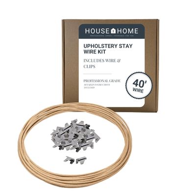 House2Home Upholstery Stay Wire for Sofa Furniture Springs, 40ft with 80 Clips, 16 Gauge Paper Wrapped Wire, Includes Instructions