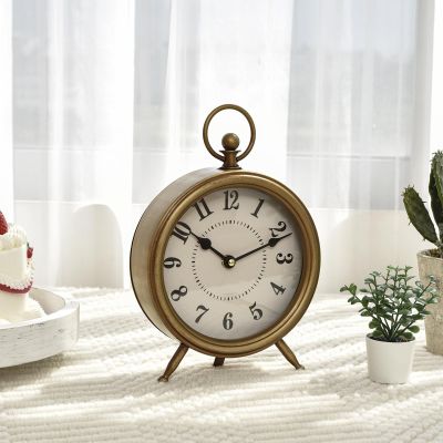 EMAX HOME Vintage Table Clock on Stand, Decorative Desk and Shelf Clock Rustic Mantel Clock Non-Ticking, Metal Frame with Antique Gold Finish