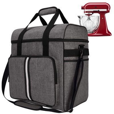 BAGLHER Heavy Duty Kitchen Mixer Cover for 6-8 Quart Stand Mixers, 2-in-1 Shoulder & Hand Carrying Case with Accessory Pockets (15x10.5x17, Grey)