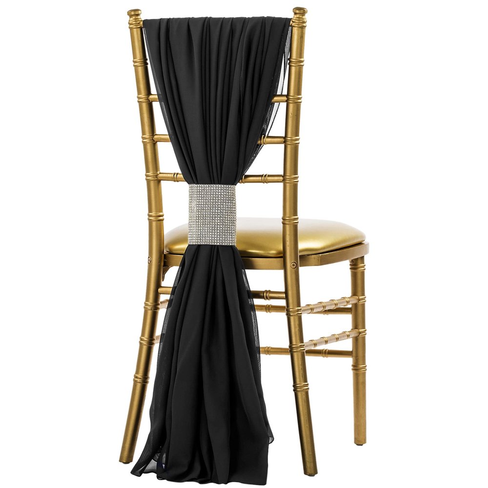 CVL 1 Set, 5pcs Pack of 19 X72 Chiffon Chair Sashes/Ties - Black for Weddings, Baby Or Bridal Showers, Birthday Festivities & Themed Party