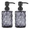 2 Pack Thick Grey Glass Jar Soap Dispenser with Matte Black Stainless Steel Pump, 14ounce Diamond Design Bottles Dispenser with Rustproof Pump for Essential Oil, Lotion Soap (Grey) view 1