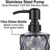 2 Pack Thick Grey Glass Jar Soap Dispenser with Matte Black Stainless Steel Pump, 14ounce Diamond Design Bottles Dispenser with Rustproof Pump for Essential Oil, Lotion Soap (Grey) view 3