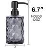 2 Pack Thick Grey Glass Jar Soap Dispenser with Matte Black Stainless Steel Pump, 14ounce Diamond Design Bottles Dispenser with Rustproof Pump for Essential Oil, Lotion Soap (Grey) view 4