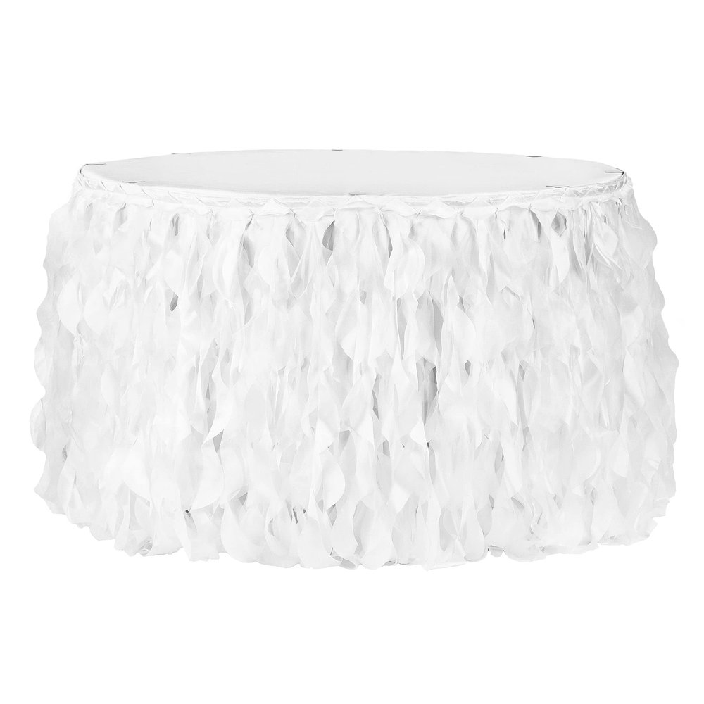 1 Pc, Curly Willow 14Ft Table Skirt - White For Weddings, Quinceaneras, Birthday Celebrations