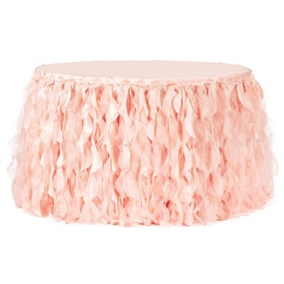 1 Pc, Curly Willow 17Ft Table Skirt - Blush/Rose Gold For Weddings, Quinceaneras, Birthday Celebrations