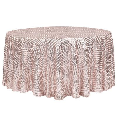 1 Pc, Geometric Glitz Art Deco Sequin Tablecloth 132" Round - Blush/Rose Gold For Wedding Ceremonies & Receptions, Bridal Showers, Baby Showers, Quinceaneras, Anniversary Parties, Or Special Event