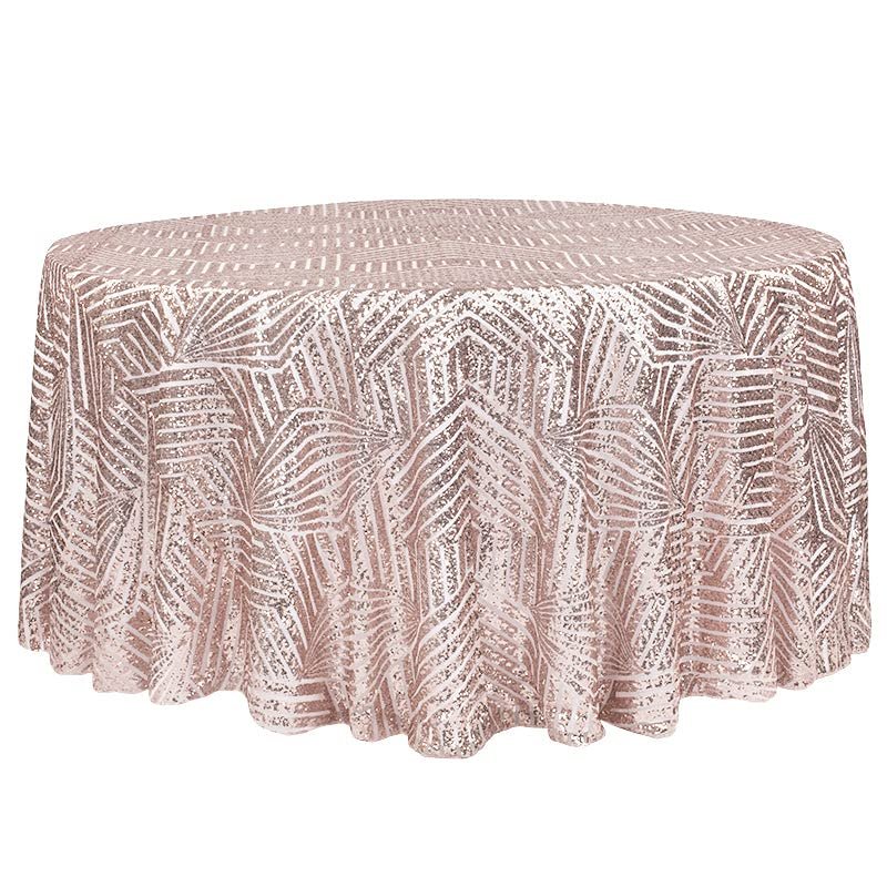 1 Pc, Geometric Glitz Art Deco Sequin Tablecloth 132" Round - Blush/Rose Gold For Wedding Ceremonies & Receptions, Bridal Showers, Baby Showers, Quinceaneras, Anniversary Parties, Or Special Event