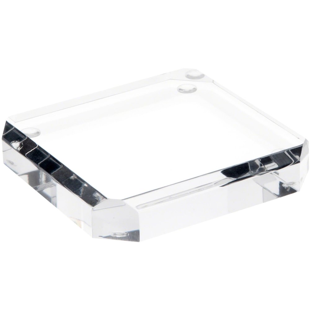 Plymor Clear Acrylic Beveled Corner-Cut Display Base, 4" W x 4" D x 0.75" H, Pack of 2