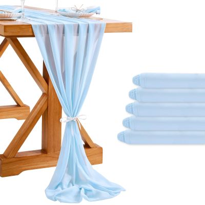 10Ft Chiffon Table Runner 5 Pieces Romantic Blue Wedding Runners 27x120 Inches Sheer Fabric for Rustic Bridal Shower Party Decoration