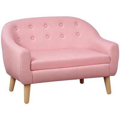 Qaba 2-Seat Kids Sofa, Toddler Sofa Couch, Linen-Like Fabric and Wooden Frame Sofa Chair for Ages 3-7, 11" High Seat, Pink