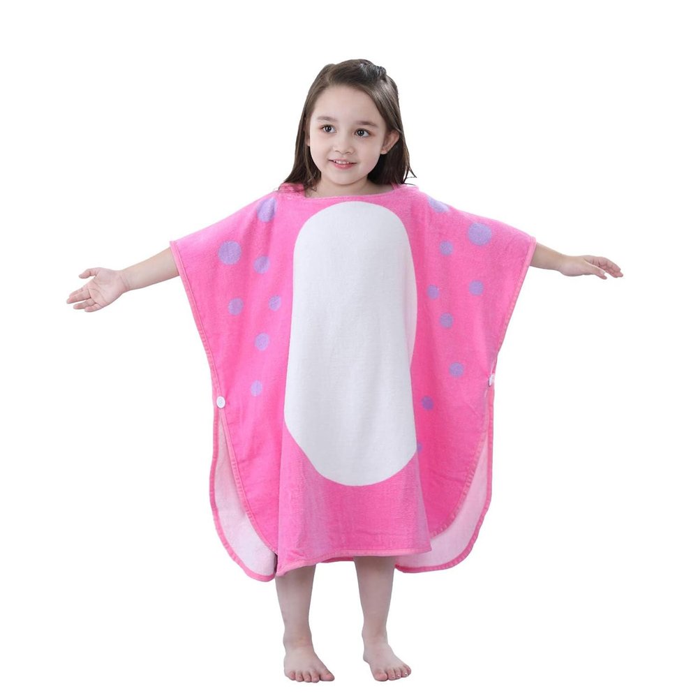 LOLANTA Kids Terry Cloth Cover Up Girl's Bath Towels Hooded Dinosaur, Girls Beach Towel Pool Poncho Swim Cover-Ups Cotton (Pink#B, 4-6 Years)