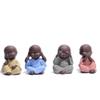 4PCS Four Wise Monks Ceramic Figurines - Cute White Porcelain Tea Pets (Hear/See/Speak/Do No Evil) - Mini Zen Ornament for Office Desktop, Home Garden & Flower Pot Decor - Buddhist Crafts Gifts(Brown) view 1