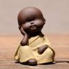 4PCS Four Wise Monks Ceramic Figurines - Cute White Porcelain Tea Pets (Hear/See/Speak/Do No Evil) - Mini Zen Ornament for Office Desktop, Home Garden & Flower Pot Decor - Buddhist Crafts Gifts(Brown) view 2