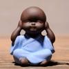 4PCS Four Wise Monks Ceramic Figurines - Cute White Porcelain Tea Pets (Hear/See/Speak/Do No Evil) - Mini Zen Ornament for Office Desktop, Home Garden & Flower Pot Decor - Buddhist Crafts Gifts(Brown) view 3