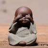 4PCS Four Wise Monks Ceramic Figurines - Cute White Porcelain Tea Pets (Hear/See/Speak/Do No Evil) - Mini Zen Ornament for Office Desktop, Home Garden & Flower Pot Decor - Buddhist Crafts Gifts(Brown) view 4