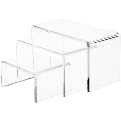 Plymor Clear Acrylic Beveled Rectangular Display Risers, 4" Assortment, Set of 3 (1/4" Thick) (3 Pack)