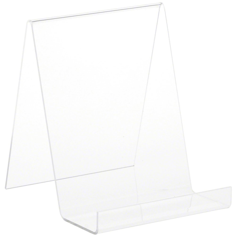 Plymor Clear Acrylic Flat Back Display Easel with 2.5" Box Ledge, 7.25" H x 6" W x 7" D (12 Pack)