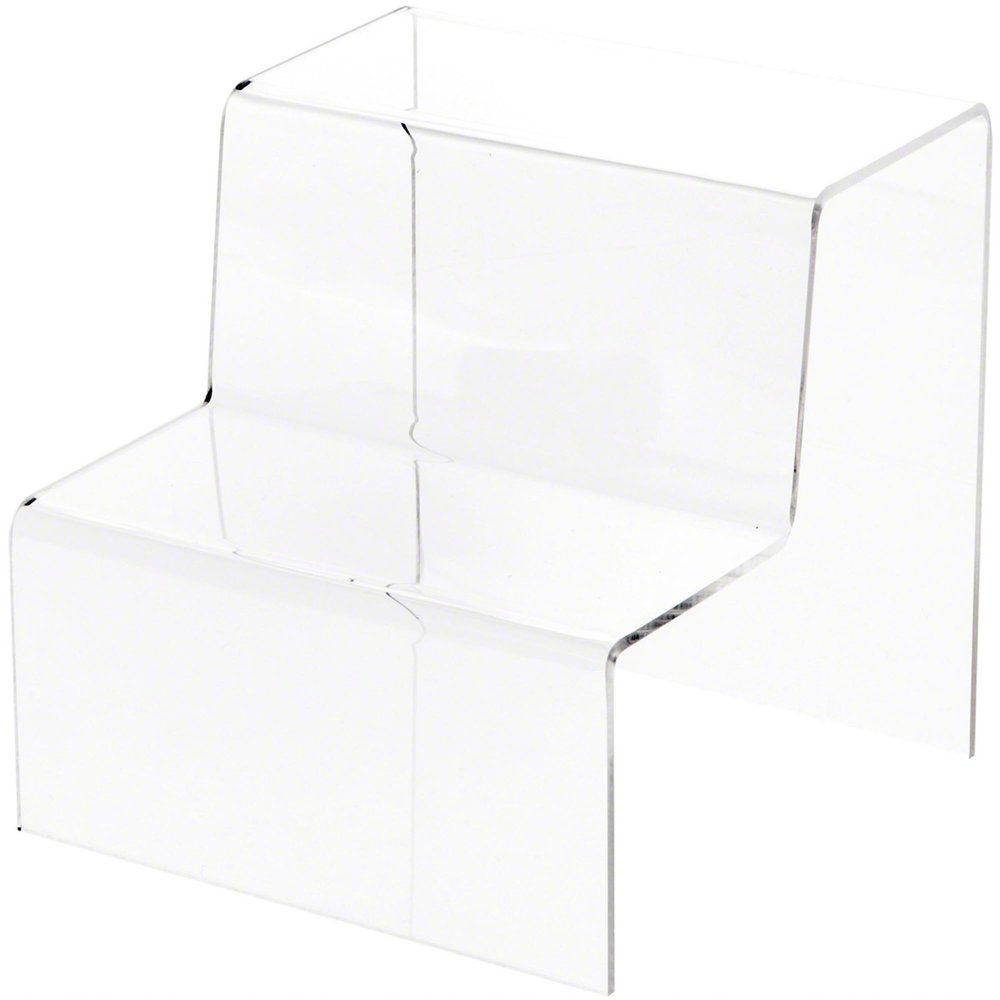Plymor Clear Acrylic 2-Step Solid Back Display Stairs, 6.125" H x 6" W x 6.75" D (3 Pack)