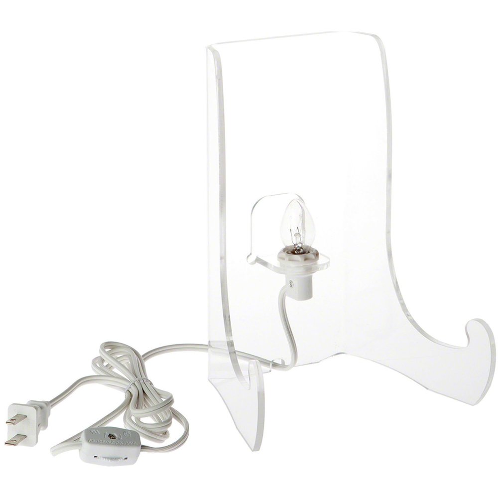 Plymor Clear Acrylic Lighted Flat Back Easel with Shallow Support Ledges, 9" H x 6.75" W x 5.25" D (3 Pack)