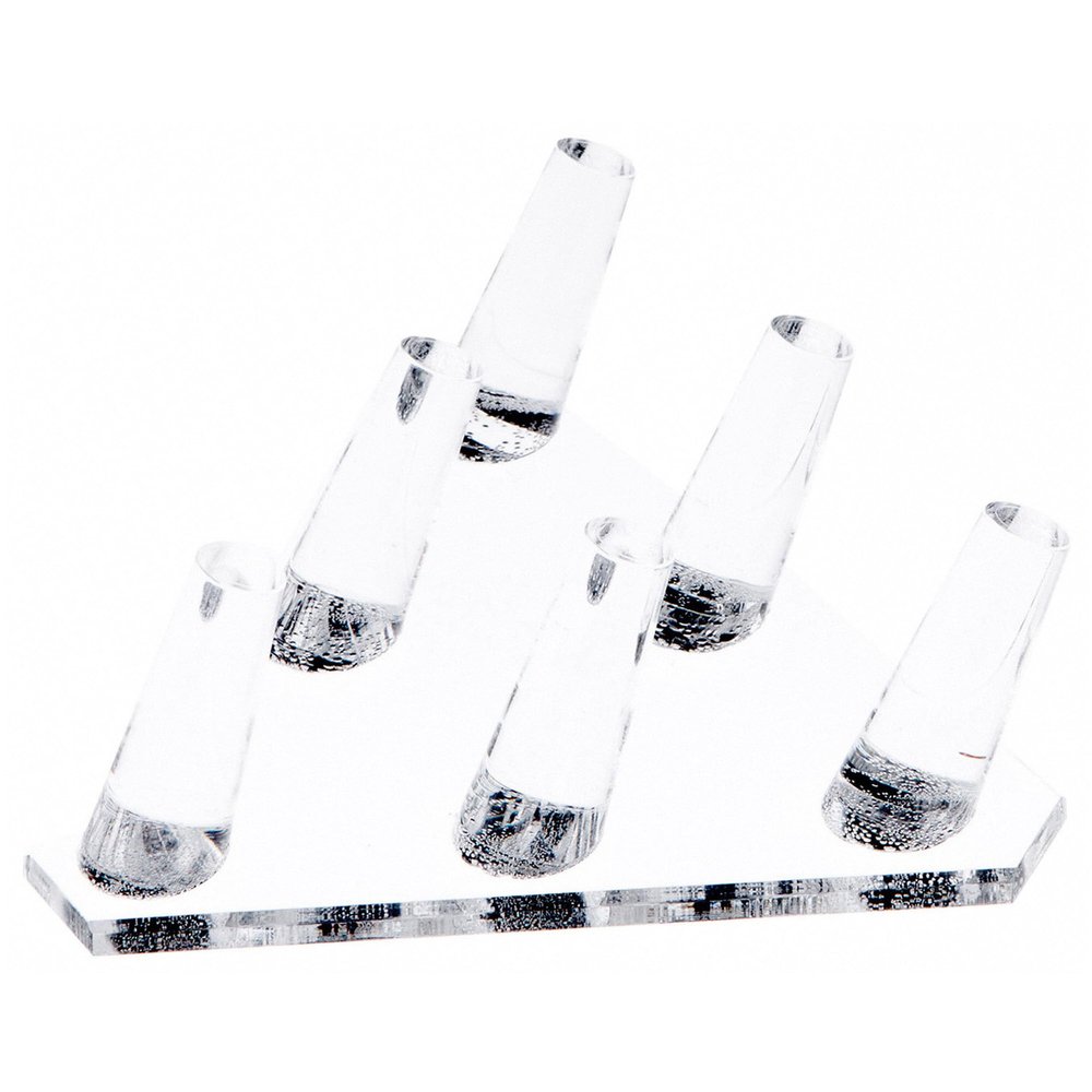 Plymor Clear Acrylic Ring Finger Display, Six, 5.5" W x 5" D x 1.75" H (3 Pack)