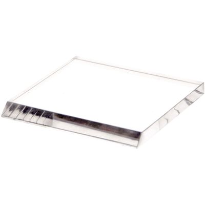 Plymor Clear Acrylic Square Display Base (Angled-Front for Label), 4" W x 4" D x 0.375" H, Pack of 2