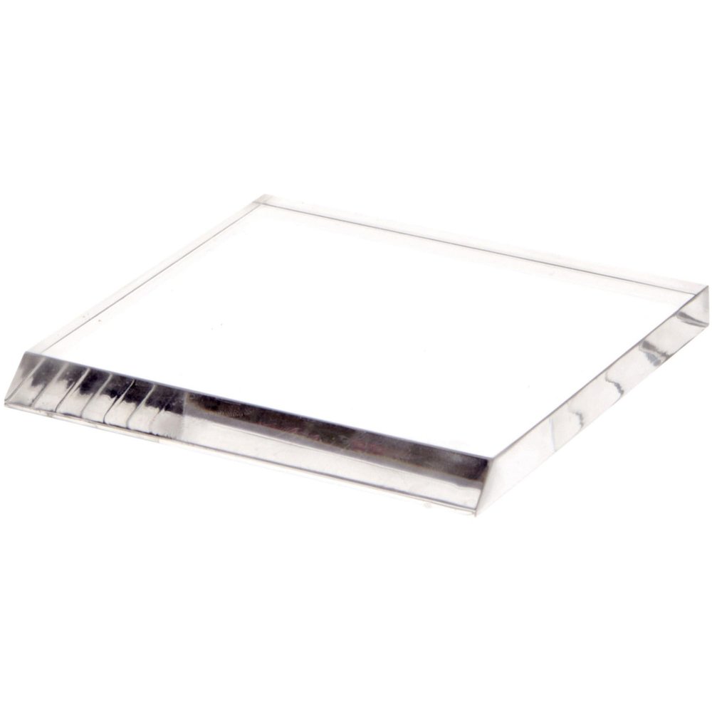 Plymor Clear Acrylic Square Display Base (Angled-Front for Label), 4" W x 4" D x 0.375" H, Pack of 2