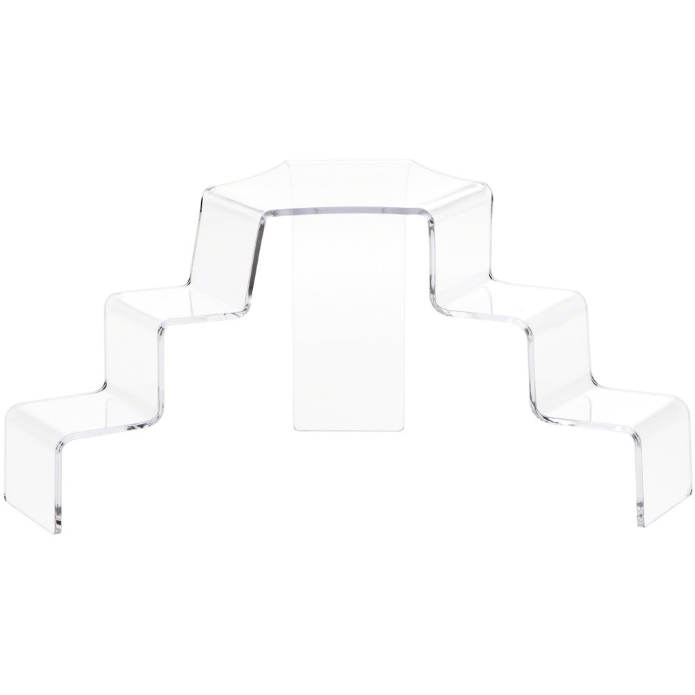 Plymor Clear Acrylic 3-Step, 2-Sided Stair Display Riser, 5.25" H x 11.5" W x 6.5" D (2 Pack)