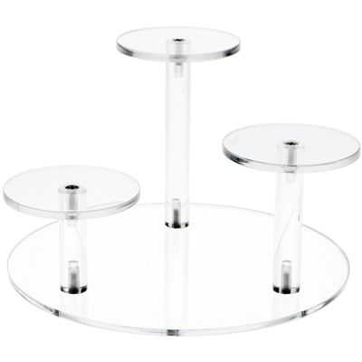 Plymor Clear Acrylic Round 8" Base Riser with 3 Round 3" Display Pedestals, 5" High (2 Pack)