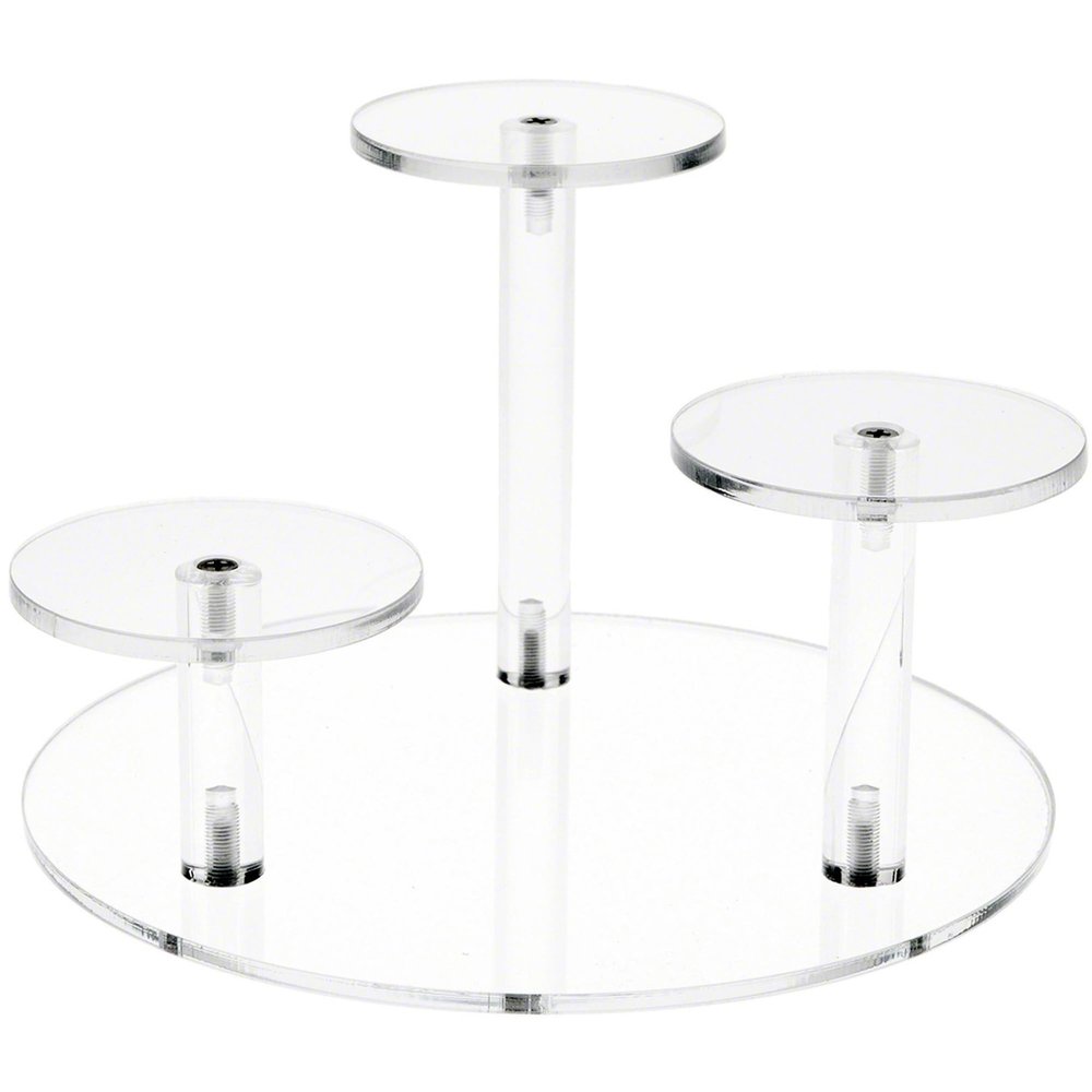 Plymor Clear Acrylic Round 8" Base Riser with 3 Round 3" Display Pedestals, 5" High (2 Pack)