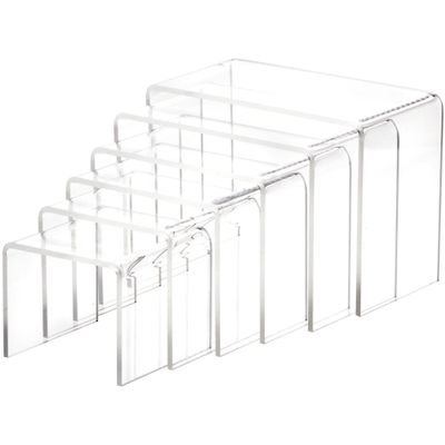 Plymor Clear Acrylic Rectangular Display Risers, 4" Deep Assortment, Set of 6 (3/16" Thick) (2 Pack)