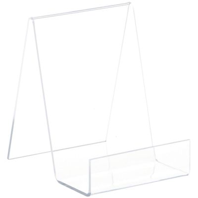 Plymor Clear Acrylic Flat Back Display Easel with 2" Box Ledge, 5.5" H x 4" W x 5" D (12 Pack)
