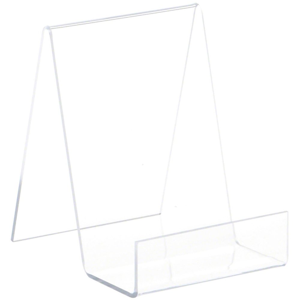 Plymor Clear Acrylic Flat Back Display Easel with 2" Box Ledge, 5.5" H x 4" W x 5" D (12 Pack)