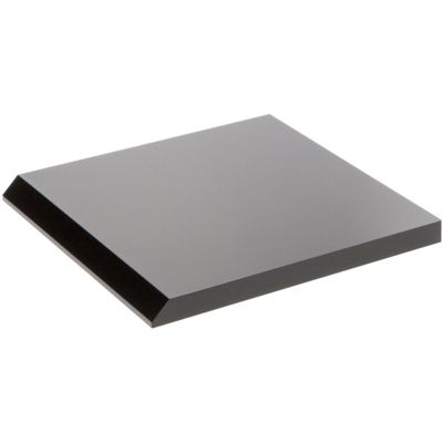 Plymor Black Acrylic Square Display Base (Angled-Front for Label), 5" W x 5" D x 0.375" H, Pack of 2