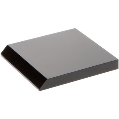 Plymor Black Acrylic Square Display Base (Angled-Front for Label), 3" W x 3" D x 0.375" H, Pack of 6
