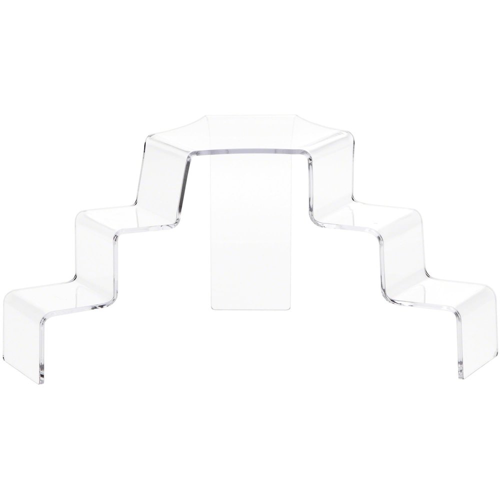 Plymor Clear Acrylic 3-Step, 2-Sided Stair Display Riser 5.25" H x 11.5" W x 6.5" D (3 Pack)