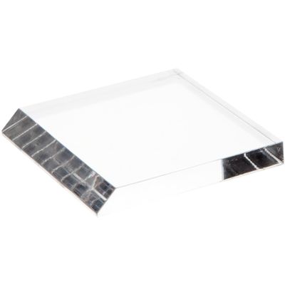 Plymor Clear Acrylic Square Display Base (Angled-Front for Label), 3" W x 3" D x 0.375" H, Pack of 2