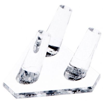 Plymor Clear Acrylic Ring Finger Display, Triple on Triangle Base, 3.5" W x 3.25" D x 1.75" H (3 Pack)