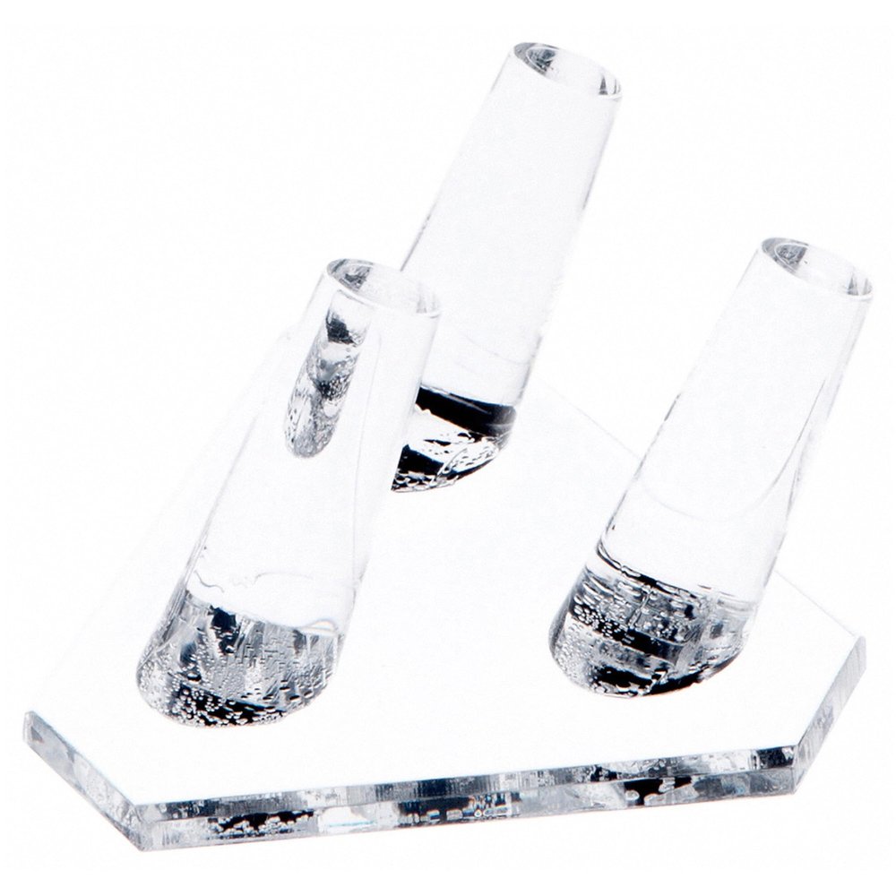 Plymor Clear Acrylic Ring Finger Display, Triple on Triangle Base, 3.5" W x 3.25" D x 1.75" H (3 Pack)