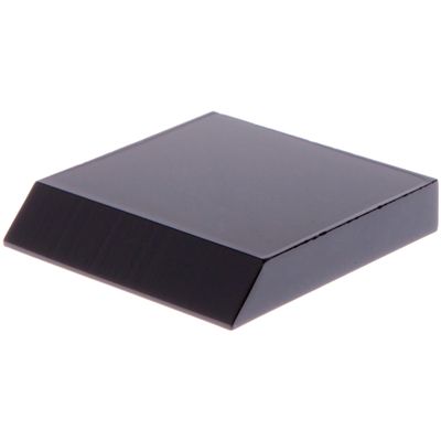 Plymor Black Acrylic Square Display Base (Angled-Front for Label), 2" W x 2" D x 0.375" H, Pack of 3