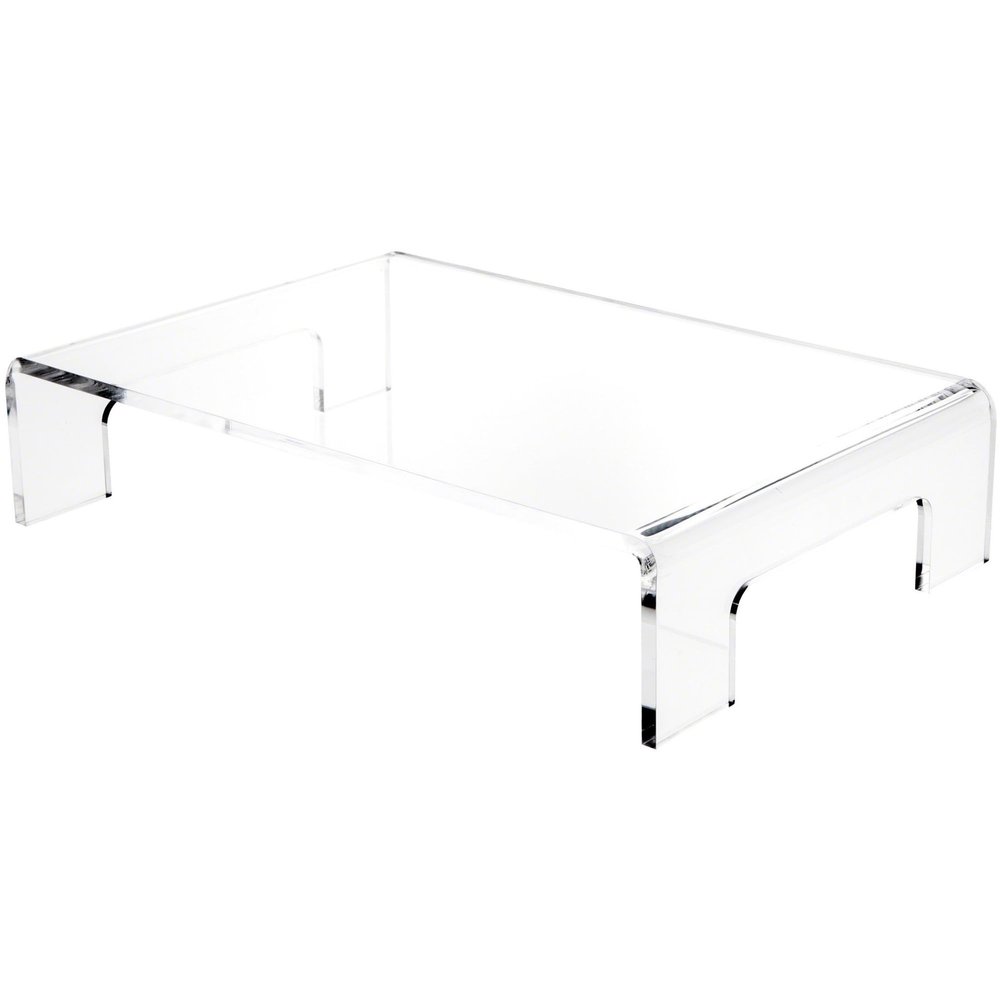 Plymor Clear Acrylic Display Riser with Tray Handles, 4" H x 18" W x 12" D (3/8" thick) (2 Pack)