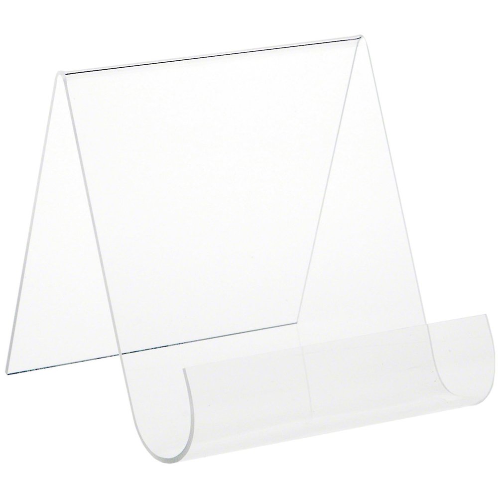 Plymor Clear Acrylic Flat Back Display Easel With Rounded Front, 8" H x 7.5" W x 8.5" D (3 Pack)