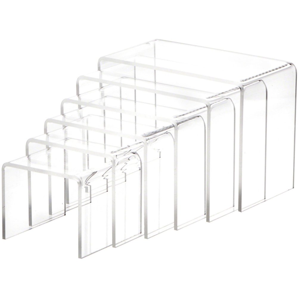Plymor Clear Acrylic Rectangular Display Risers, 4" Deep Assortment, Set of 6 (3/16" Thick) (3 Pack)