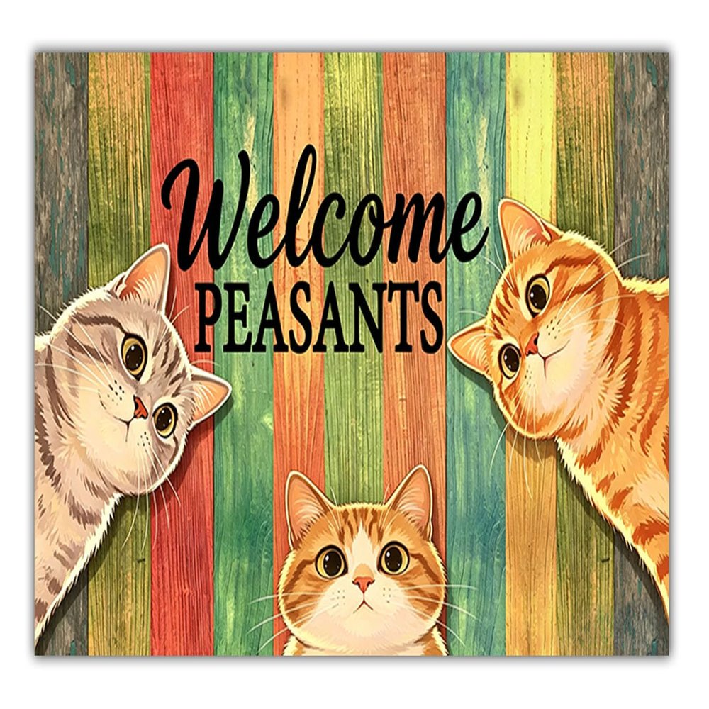 Welcome Peasants Cat Doormat, Funny Black Cat Door Mat, Funny Welcome Mat