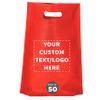 DISCOUNT PROMOS Custom Non-Woven Exhibition Tote Bags Set of 50, Personalized Bulk Pack - Perfect for Shopping, Grocery, Beach, Picnic - Red 11"X14"2.5", Die-cut Handles view 1