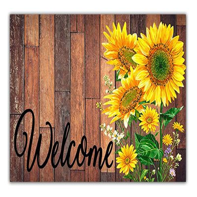 Sunflower Welcome Front Doormat,Welcome Mat for Farmhouse, Rustic Front Mat