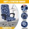 Smiry Stretch Printed Office Computer Desk Chair Covers, Navy Blue view 4
