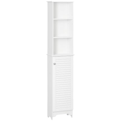 HOMCOM Tall Bathroom Storage Cabinet/Freestanding Linen Tower with 3-Tier Open Adjustable Shelf, White