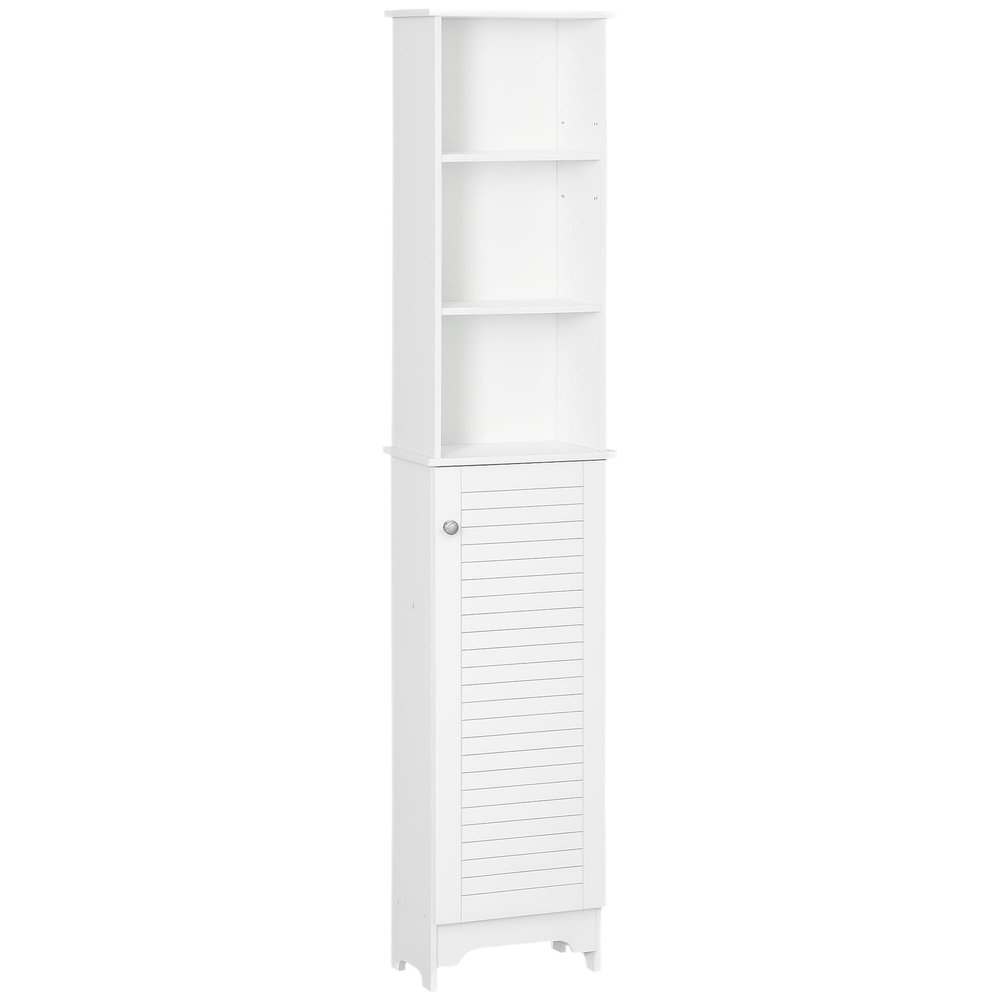 HOMCOM Tall Bathroom Storage Cabinet/Freestanding Linen Tower with 3-Tier Open Adjustable Shelf, White